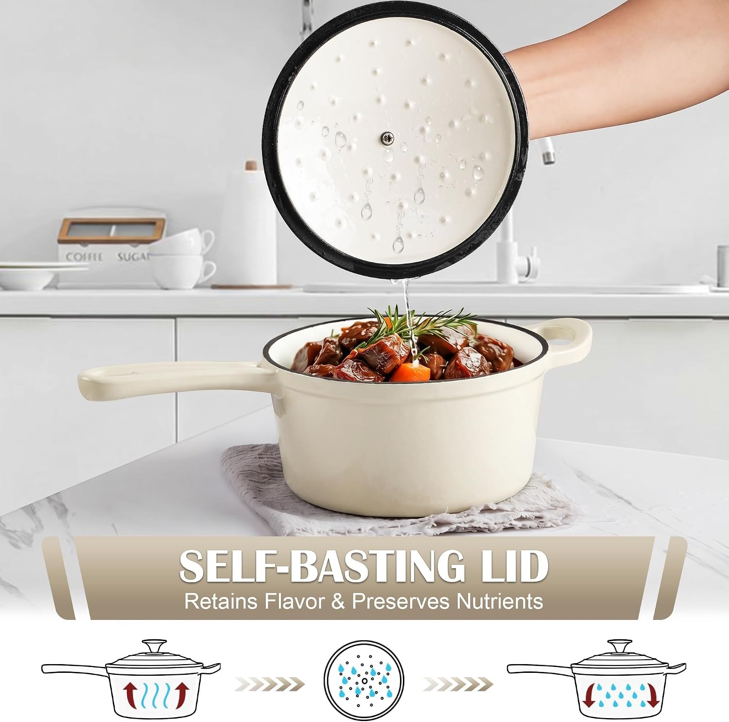 image:imageEfar 1Qt amp 2Qt Enameled Cast Iron Sauce Pan Set with Selfbasting Lids Small Heavy Duty Dutch Oven Pot for All Kitchen Stove InductionReady amp Easy Clean PinkCream