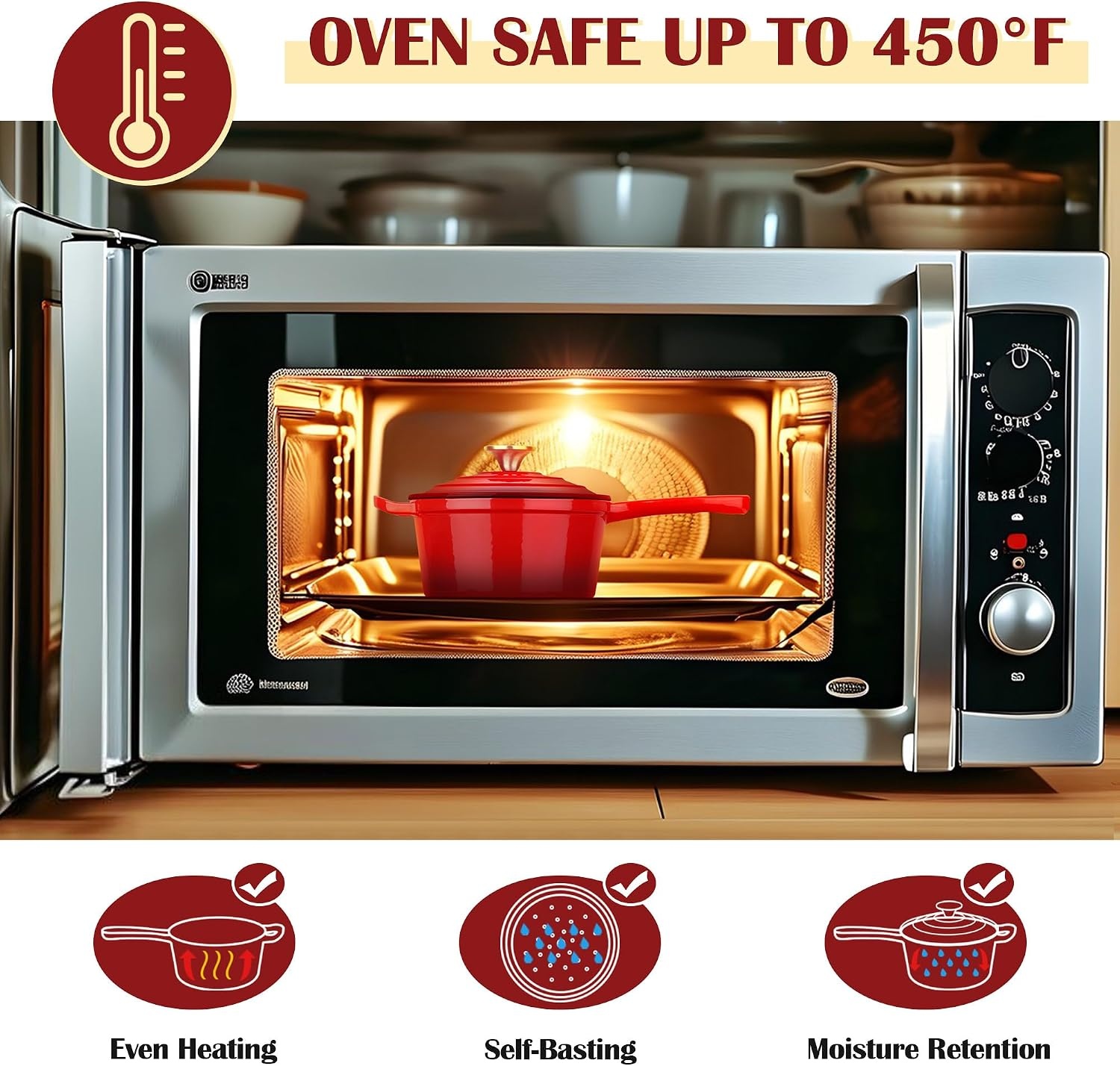 image:imageEfar 1Qt amp 2Qt Enameled Cast Iron Sauce Pan Set with Selfbasting Lids Small Heavy Duty Dutch Oven Pot for All Kitchen Stove InductionReady amp Easy Clean PinkRed