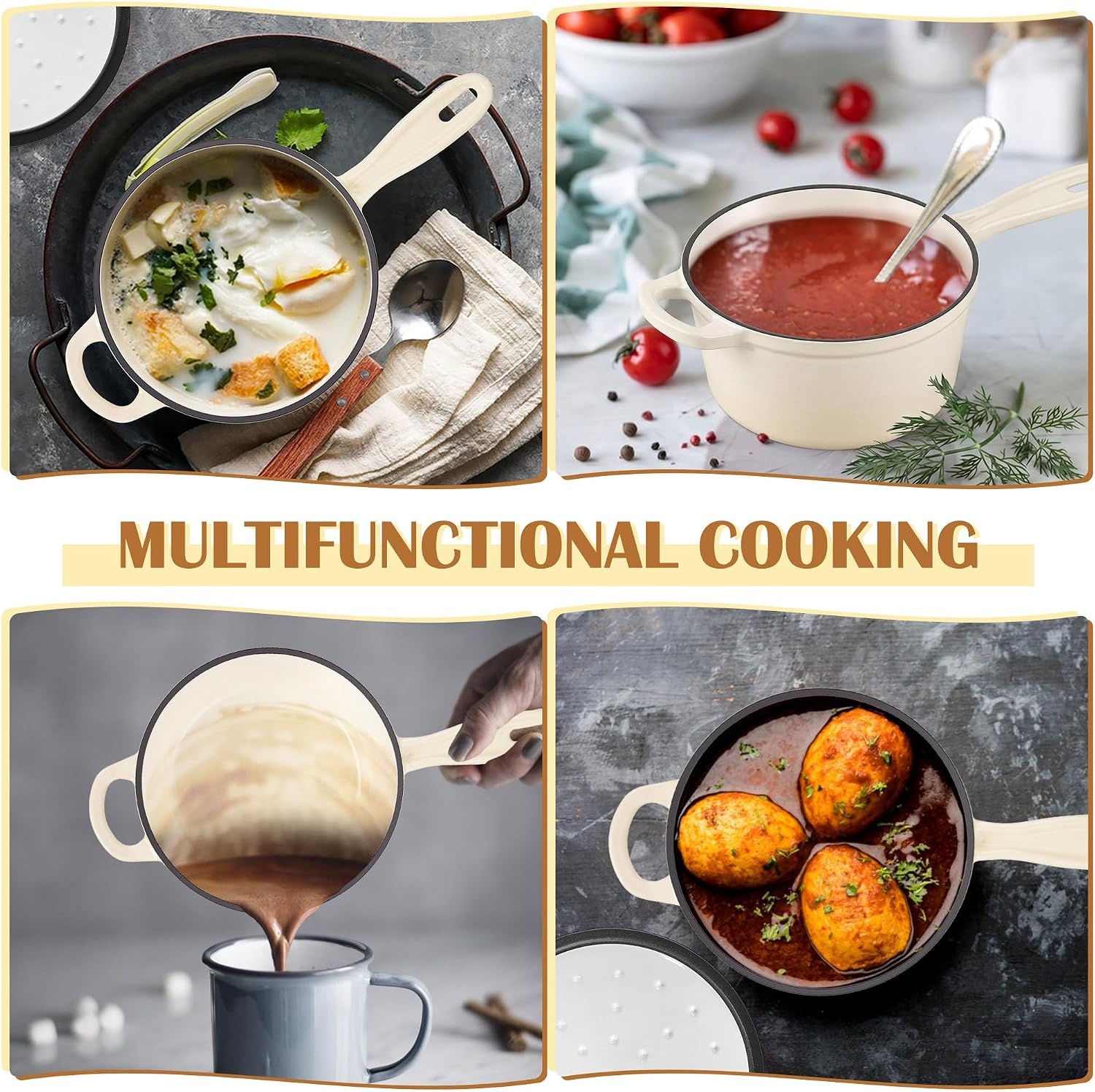 image:imageEfar 1Qt amp 2Qt Enameled Cast Iron Sauce Pan Set with Selfbasting Lids Small Heavy Duty Dutch Oven Pot for All Kitchen Stove InductionReady amp Easy Clean PinkCream