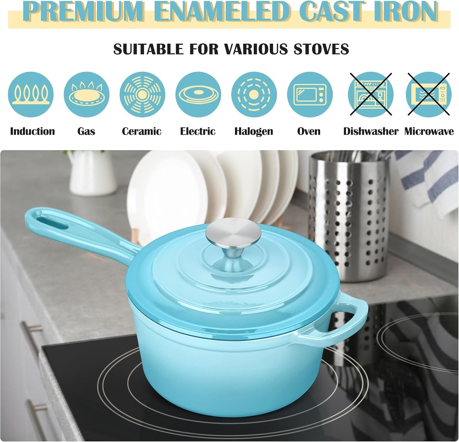 image:imageEfar 1Qt amp 2Qt Enameled Cast Iron Sauce Pan Set with Selfbasting Lids Small Heavy Duty Dutch Oven Pot for All Kitchen Stove InductionReady amp Easy Clean PinkLight Blue