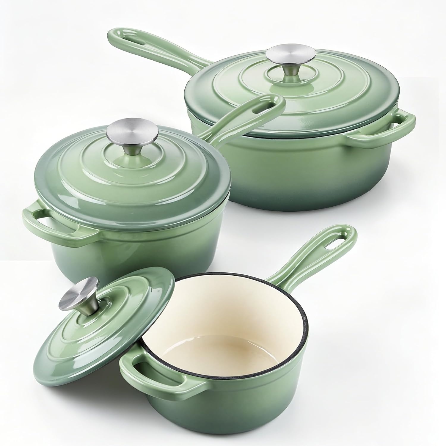 image:imageEfar 1Qt amp 2Qt Enameled Cast Iron Sauce Pan Set with Selfbasting Lids Small Heavy Duty Dutch Oven Pot for All Kitchen Stove InductionReady amp Easy Clean PinkPistachio Green
