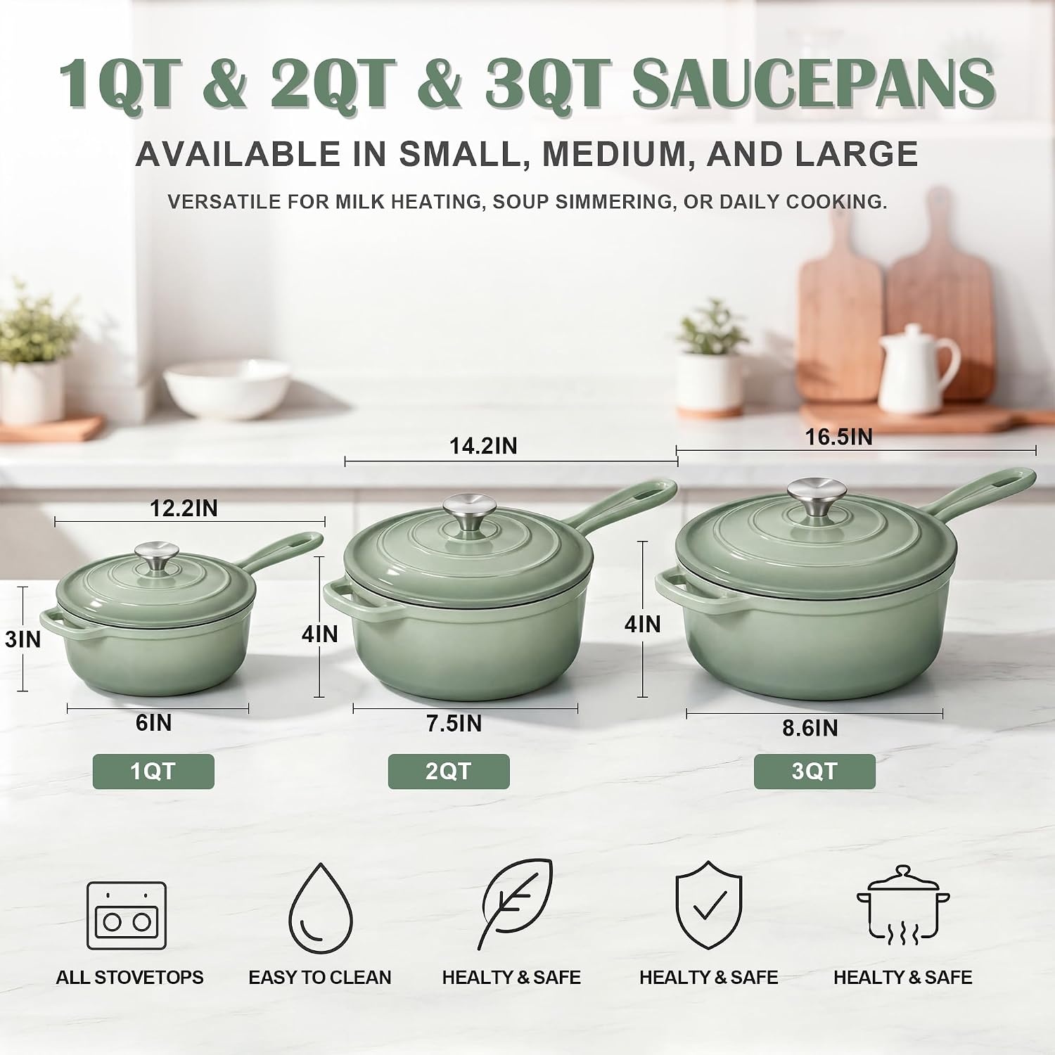 image:imageEfar 1Qt amp 2Qt Enameled Cast Iron Sauce Pan Set with Selfbasting Lids Small Heavy Duty Dutch Oven Pot for All Kitchen Stove InductionReady amp Easy Clean PinkPistachio Green