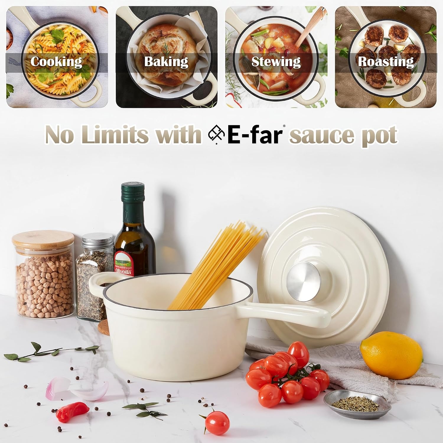 image:imageEfar 1Qt amp 2Qt Enameled Cast Iron Sauce Pan Set with Selfbasting Lids Small Heavy Duty Dutch Oven Pot for All Kitchen Stove InductionReady amp Easy Clean PinkCream