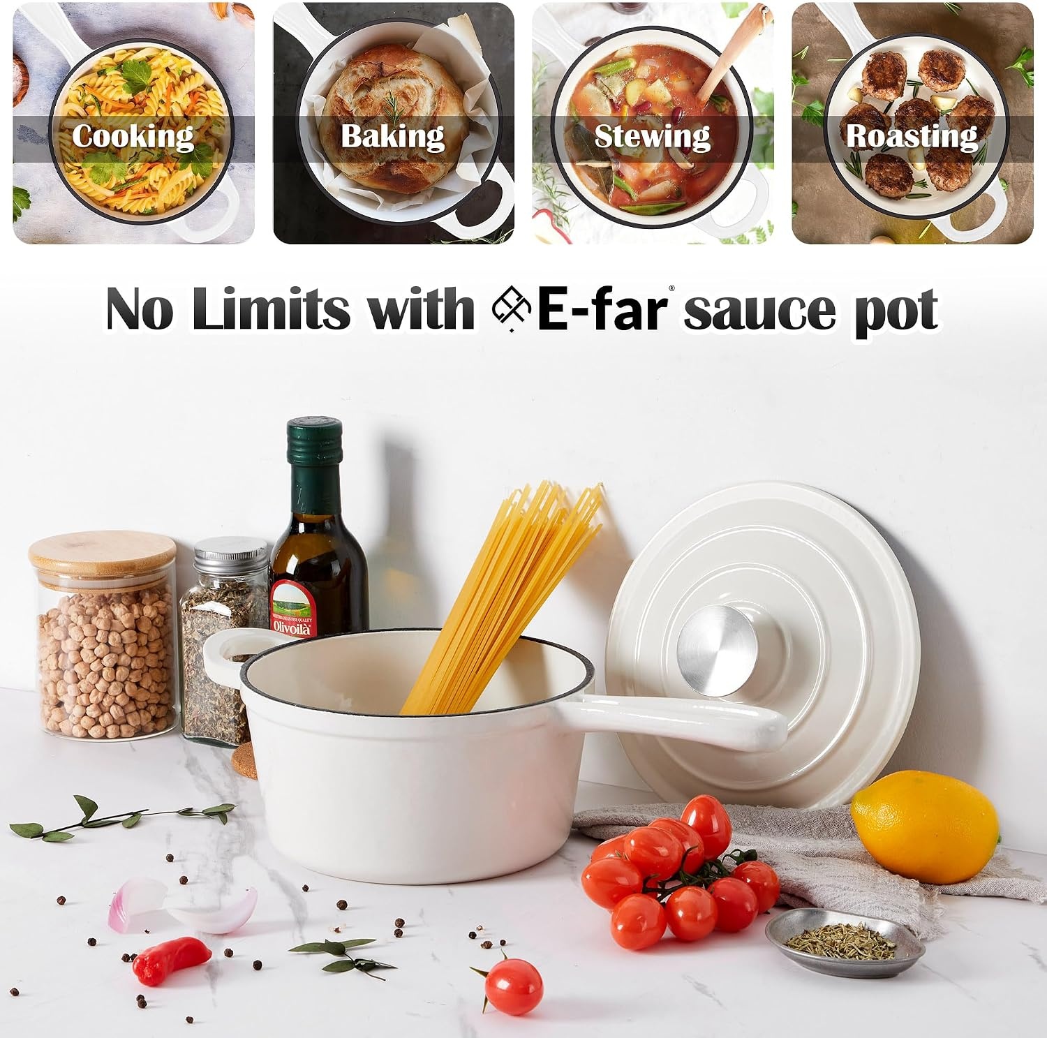 image:imageEfar 1Qt amp 2Qt Enameled Cast Iron Sauce Pan Set with Selfbasting Lids Small Heavy Duty Dutch Oven Pot for All Kitchen Stove InductionReady amp Easy Clean PinkWhite