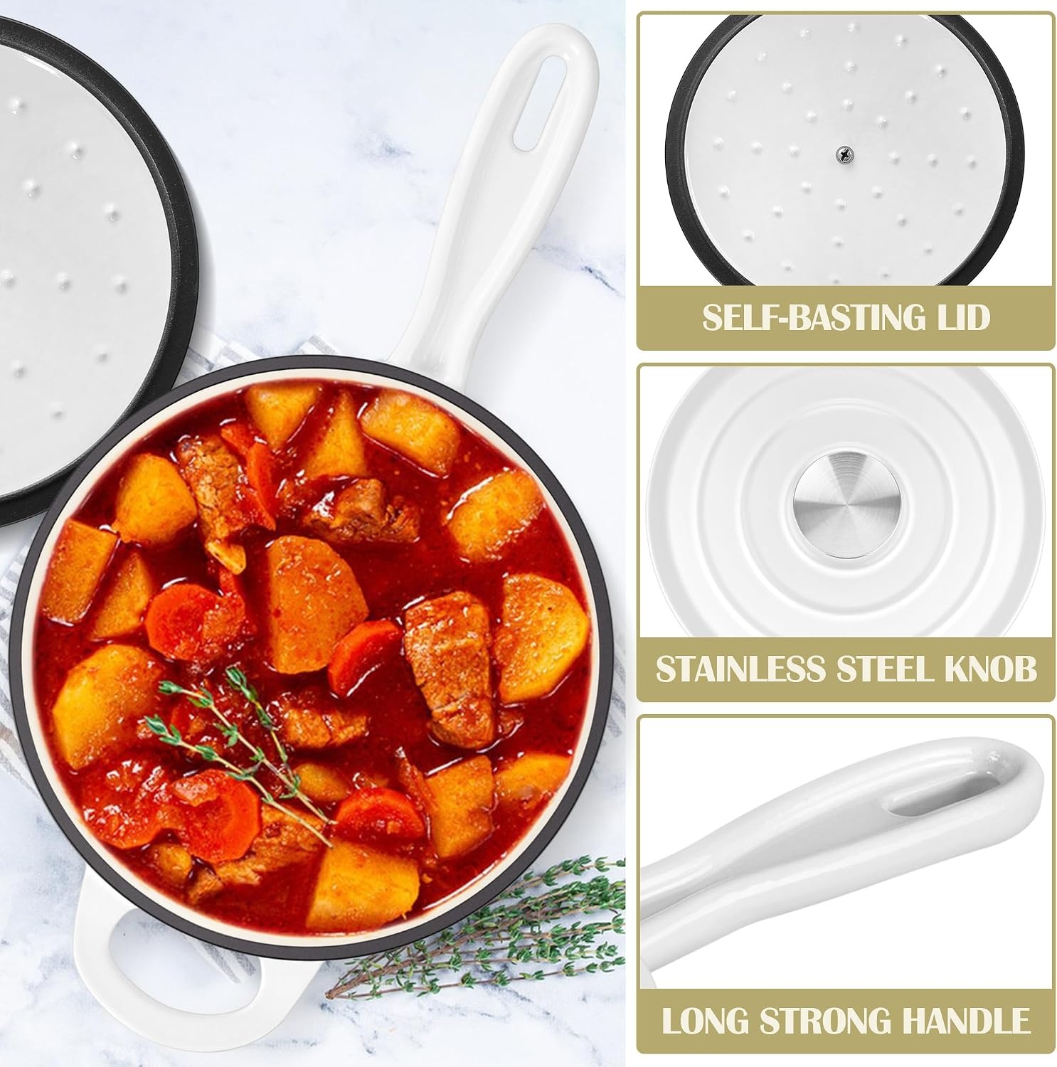 image:imageEfar 1Qt amp 2Qt Enameled Cast Iron Sauce Pan Set with Selfbasting Lids Small Heavy Duty Dutch Oven Pot for All Kitchen Stove InductionReady amp Easy Clean PinkWhite
