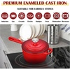 E-far 1Qt & 2Qt Enameled Cast Iron Sauce Pan Set with Self-basting Lids | Small Heavy Duty Dutch Oven Pot for All Kitchen Stove, Induction-Ready & Easy Clean, Pink(Red)