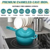 E-far 1Qt & 2Qt Enameled Cast Iron Sauce Pan Set with Self-basting Lids | Small Heavy Duty Dutch Oven Pot for All Kitchen Stove, Induction-Ready & Easy Clean, Pink(Peacock Green)