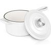E-far 1Qt & 2Qt Enameled Cast Iron Sauce Pan Set with Self-basting Lids | Small Heavy Duty Dutch Oven Pot for All Kitchen Stove, Induction-Ready & Easy Clean, Pink(White)