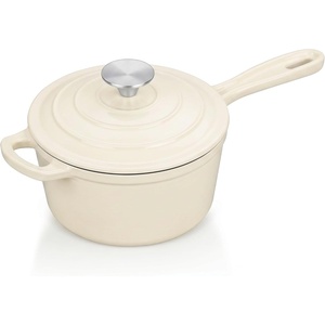 E-far 1Qt & 2Qt Enameled Cast Iron Sauce Pan Set with Self-basting Lids | Small Heavy Duty Dutch Oven Pot for All Kitchen Stove, Induction-Ready & Easy Clean, Pink(Cream)