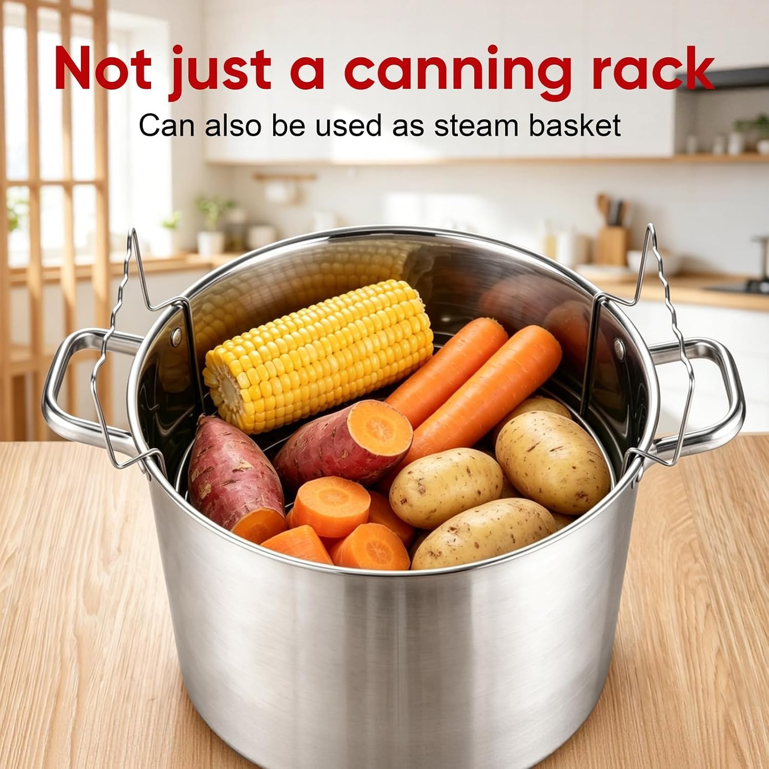 image:imageEfar 114 Stainless Steel Canning Rack Jar Rack for Water Bath Canner Fits Pots 124 Dia amp Up Holds 7 Pint or 6 Quart Jars Jar Lifter with Foldable Handles Reinforced Frame Dishwasher Safe