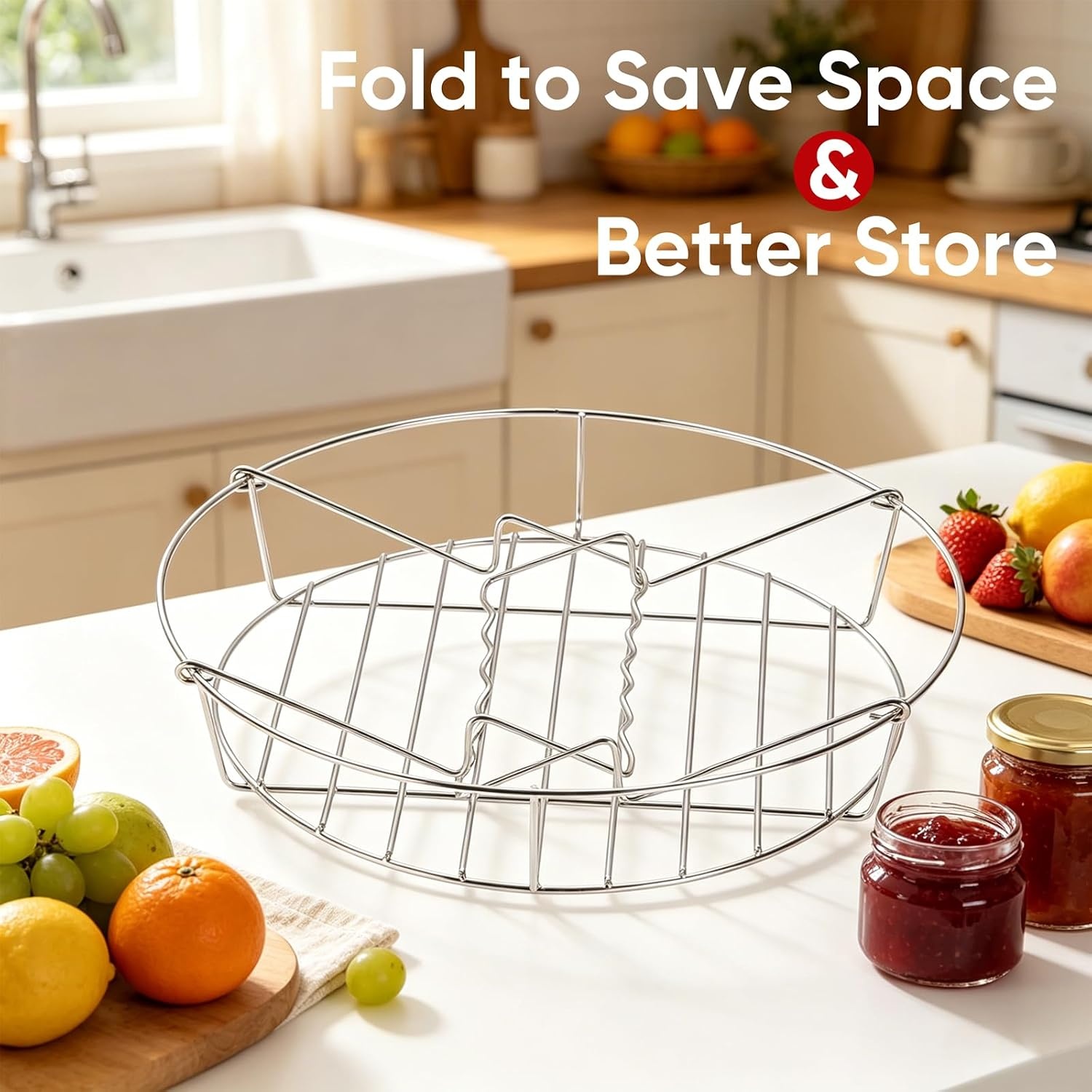 image:imageEfar 114 Stainless Steel Canning Rack Jar Rack for Water Bath Canner Fits Pots 124 Dia amp Up Holds 7 Pint or 6 Quart Jars Jar Lifter with Foldable Handles Reinforced Frame Dishwasher Safe