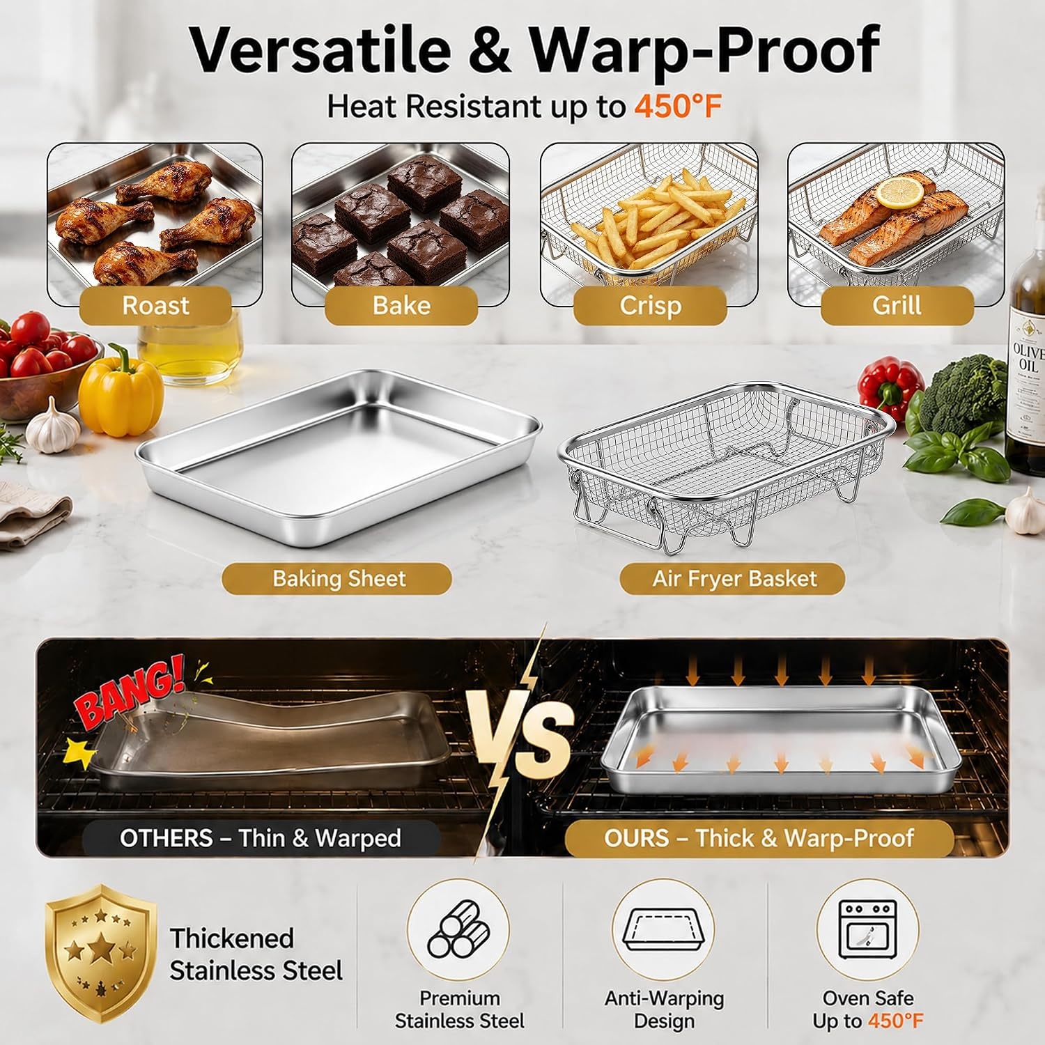 image:imageEfar Air Fryer Basket for Oven Large Air Fryer Basket amp Tray 18 x 13 Stainless Steel Crisper Tray amp Baking Pan for Oven Cooking Broiling Grilling Heavy Duty amp Dishwasher Safe94 x 73