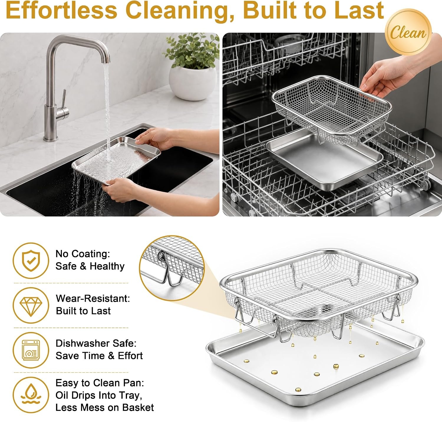 image:imageEfar Air Fryer Basket for Oven Large Air Fryer Basket amp Tray 18 x 13 Stainless Steel Crisper Tray amp Baking Pan for Oven Cooking Broiling Grilling Heavy Duty amp Dishwasher Safe94 x 73