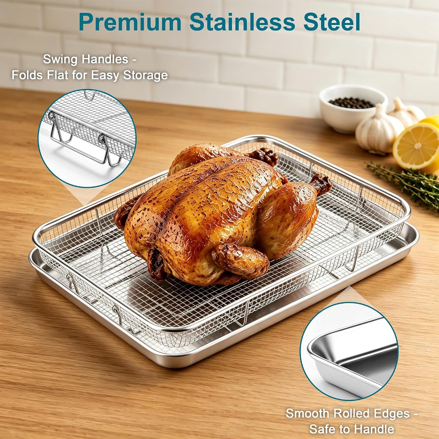 image:imageEfar Air Fryer Basket for Oven Large Air Fryer Basket amp Tray 18 x 13 Stainless Steel Crisper Tray amp Baking Pan for Oven Cooking Broiling Grilling Heavy Duty amp Dishwasher Safe177 x 13