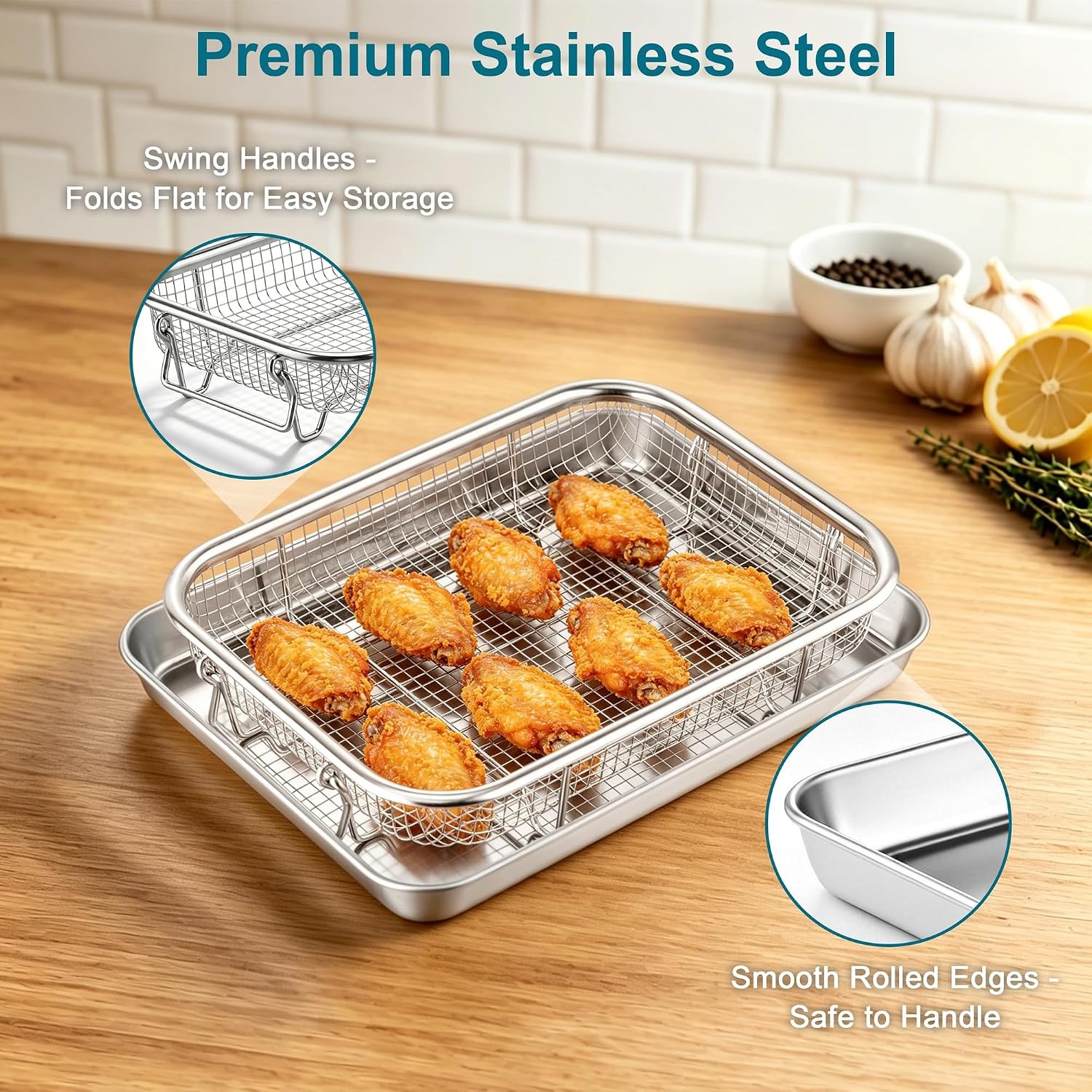 image:imageEfar Air Fryer Basket for Oven Large Air Fryer Basket amp Tray 18 x 13 Stainless Steel Crisper Tray amp Baking Pan for Oven Cooking Broiling Grilling Heavy Duty amp Dishwasher Safe105 x 83