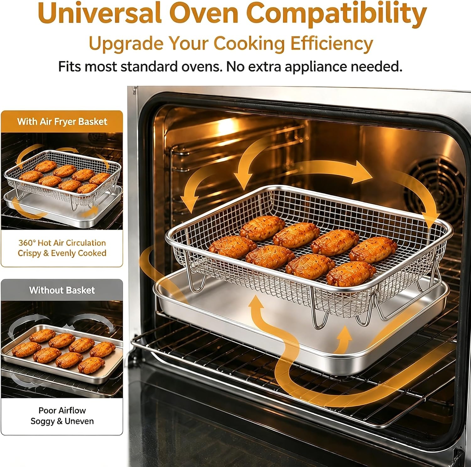 image:imageEfar Air Fryer Basket for Oven Large Air Fryer Basket amp Tray 18 x 13 Stainless Steel Crisper Tray amp Baking Pan for Oven Cooking Broiling Grilling Heavy Duty amp Dishwasher Safe94 x 73
