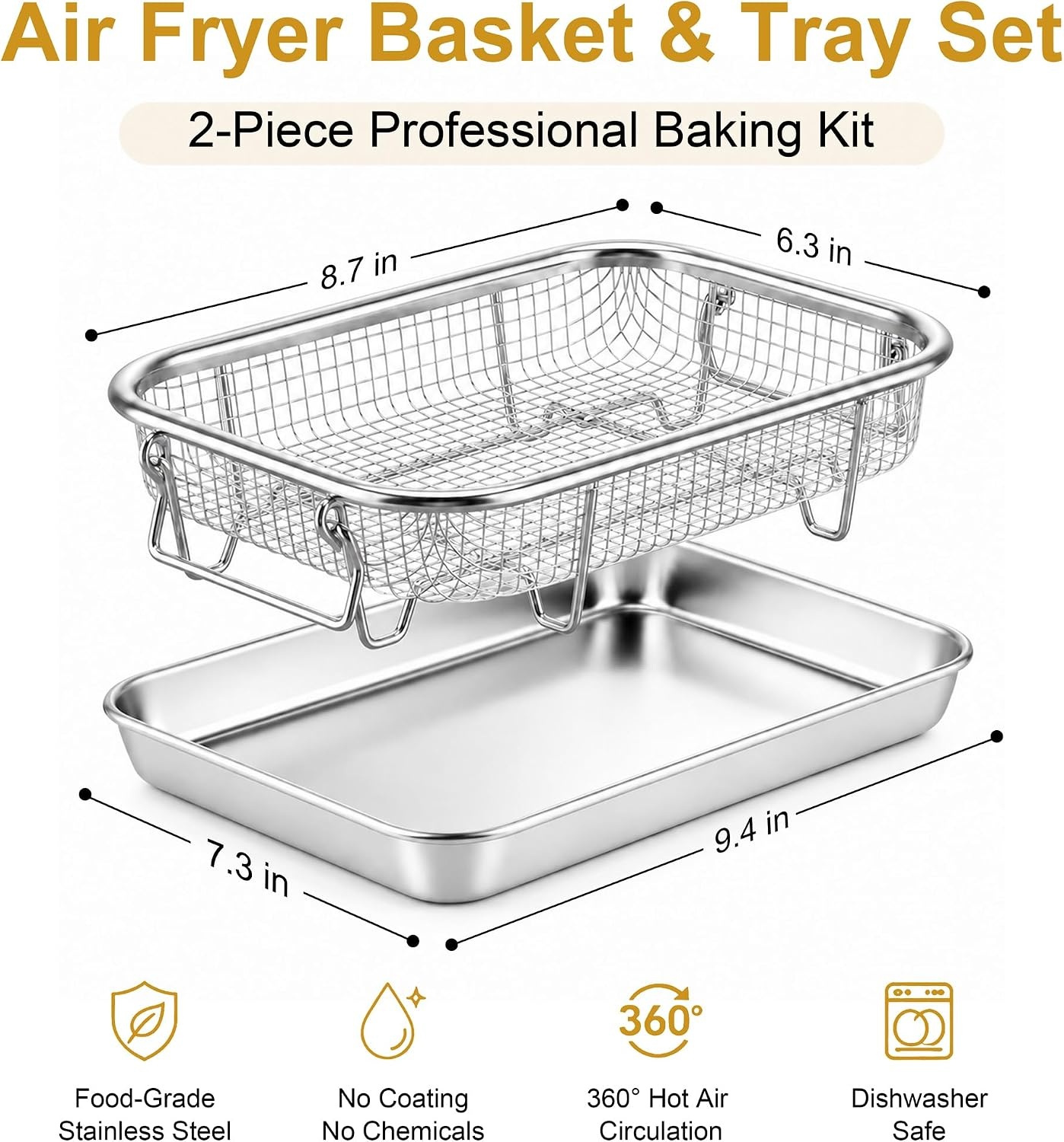image:imageEfar Air Fryer Basket for Oven Large Air Fryer Basket amp Tray 18 x 13 Stainless Steel Crisper Tray amp Baking Pan for Oven Cooking Broiling Grilling Heavy Duty amp Dishwasher Safe94 x 73