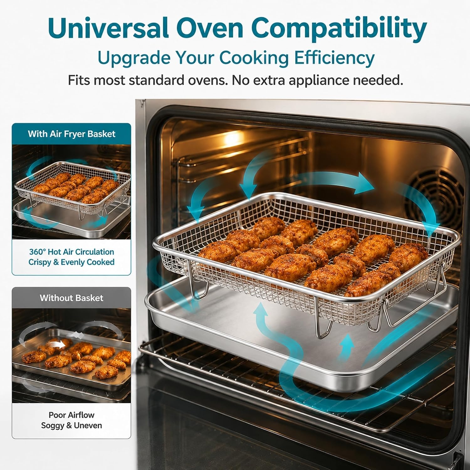 image:imageEfar Air Fryer Basket for Oven Large Air Fryer Basket amp Tray 18 x 13 Stainless Steel Crisper Tray amp Baking Pan for Oven Cooking Broiling Grilling Heavy Duty amp Dishwasher Safe105 x 83