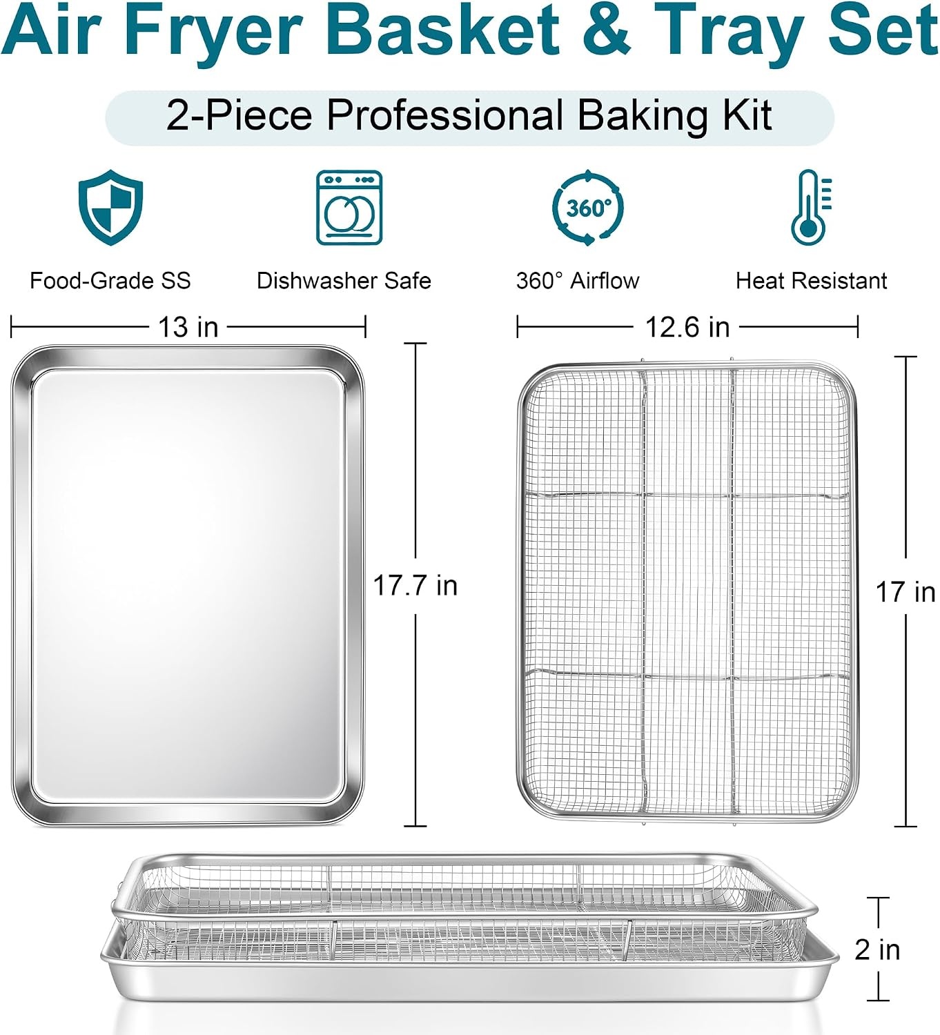 image:imageEfar Air Fryer Basket for Oven Large Air Fryer Basket amp Tray 18 x 13 Stainless Steel Crisper Tray amp Baking Pan for Oven Cooking Broiling Grilling Heavy Duty amp Dishwasher Safe177 x 13