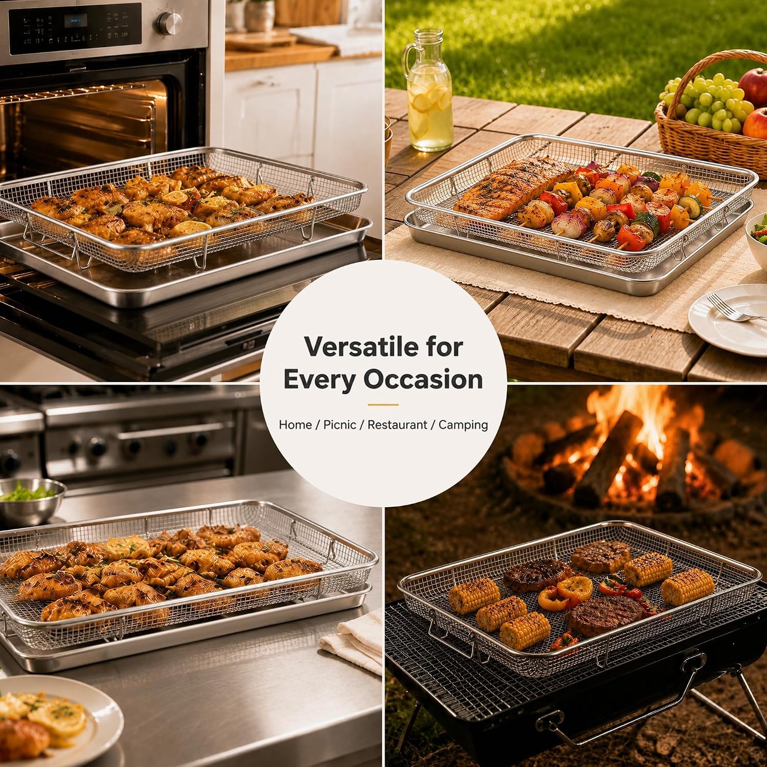 image:imageEfar Air Fryer Basket for Oven Large Air Fryer Basket amp Tray 18 x 13 Stainless Steel Crisper Tray amp Baking Pan for Oven Cooking Broiling Grilling Heavy Duty amp Dishwasher Safe177 x 13