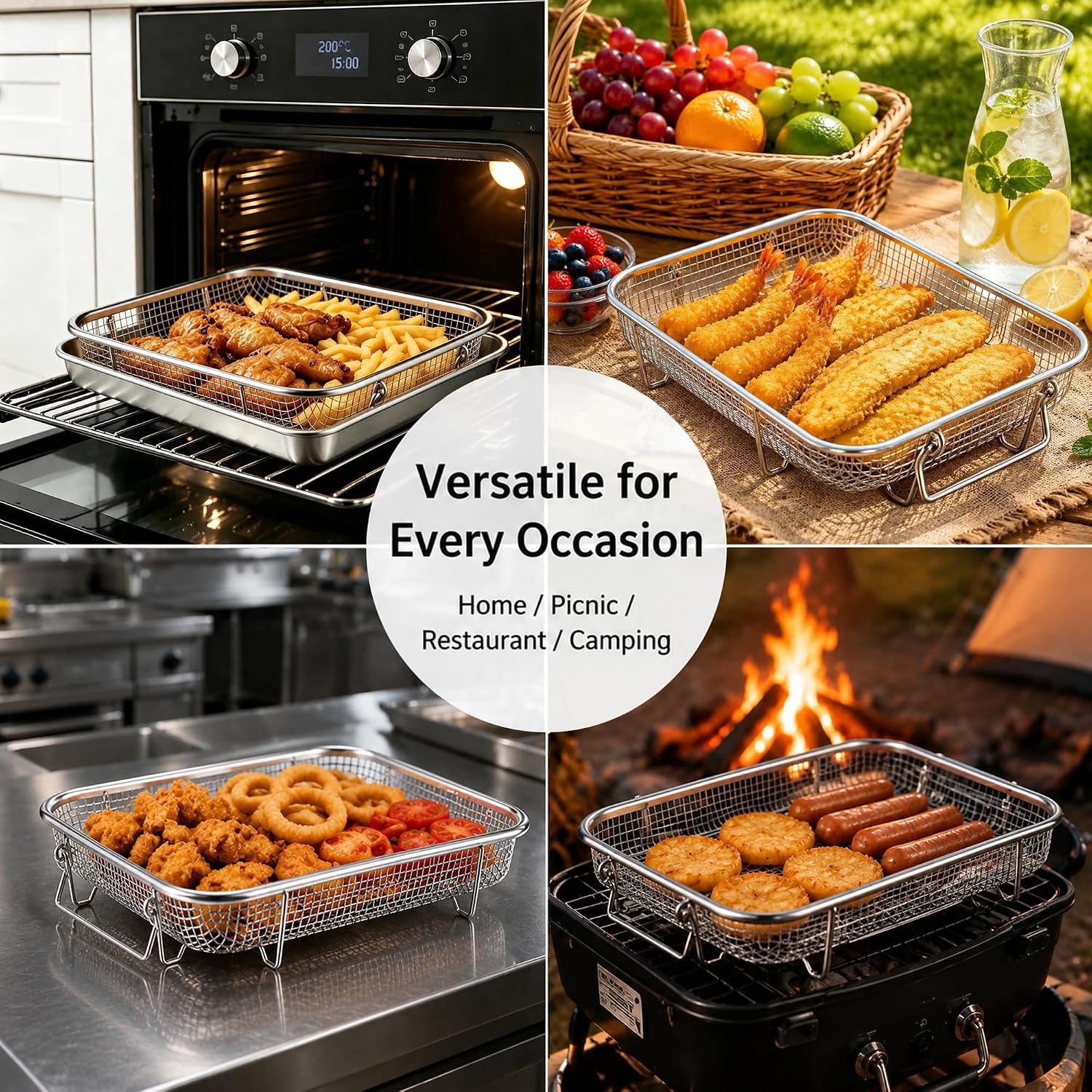 image:imageEfar Air Fryer Basket for Oven Large Air Fryer Basket amp Tray 18 x 13 Stainless Steel Crisper Tray amp Baking Pan for Oven Cooking Broiling Grilling Heavy Duty amp Dishwasher Safe105 x 83