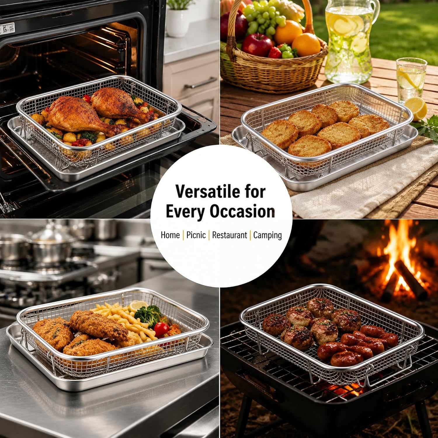 image:imageEfar Air Fryer Basket for Oven Large Air Fryer Basket amp Tray 18 x 13 Stainless Steel Crisper Tray amp Baking Pan for Oven Cooking Broiling Grilling Heavy Duty amp Dishwasher Safe94 x 73