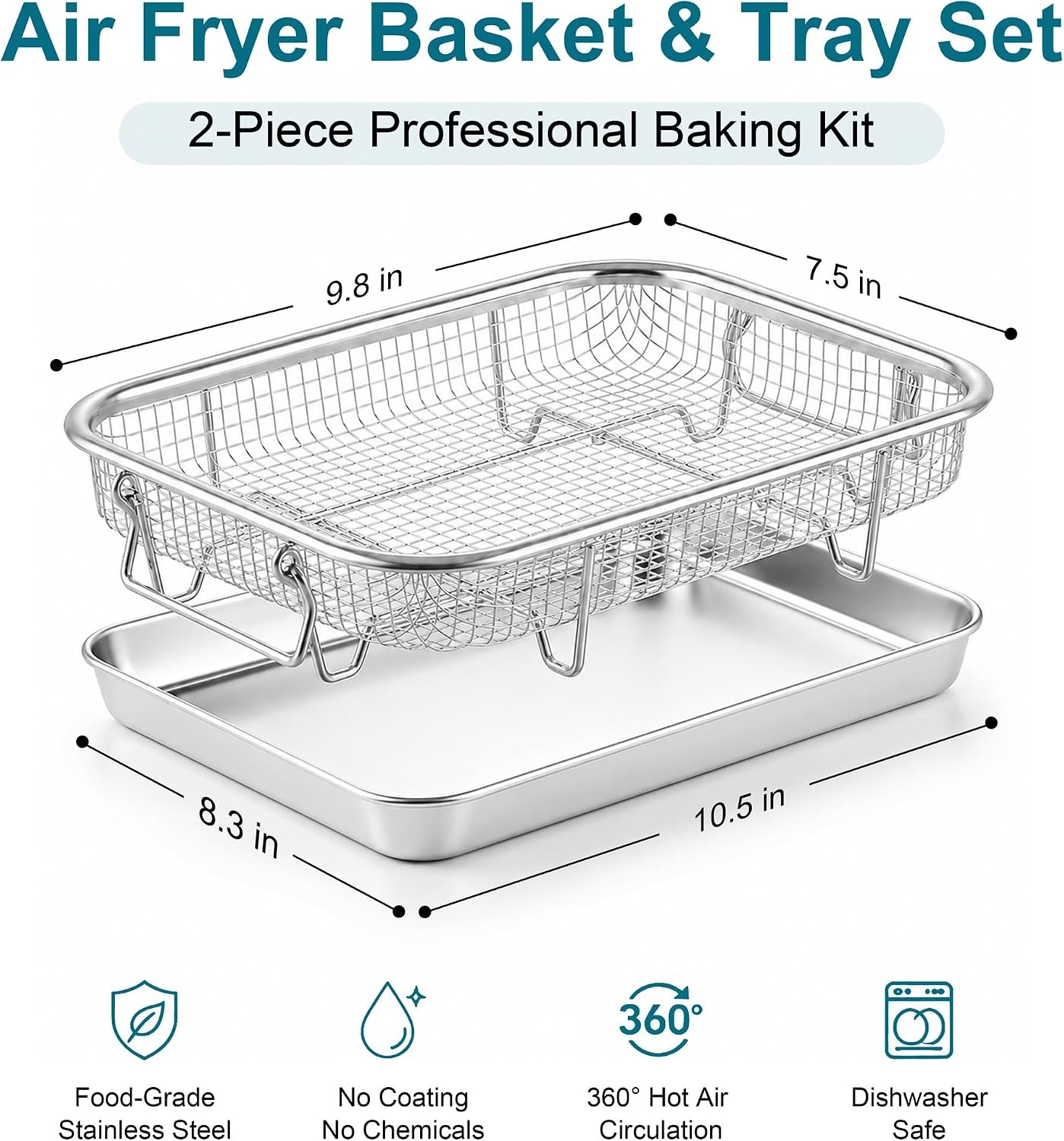 image:imageEfar Air Fryer Basket for Oven Large Air Fryer Basket amp Tray 18 x 13 Stainless Steel Crisper Tray amp Baking Pan for Oven Cooking Broiling Grilling Heavy Duty amp Dishwasher Safe105 x 83