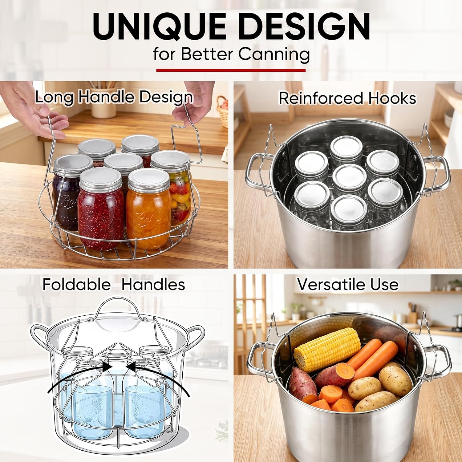 image:imageEfar Canning Supplies Starter Kit with Rack Home Canning Tools Set Foodgrade Stainless Steel Canning Accessories Funnel Ladle Tongs Jar Lifter Jar Wrench 3in1 Magnetic Lid Lifter