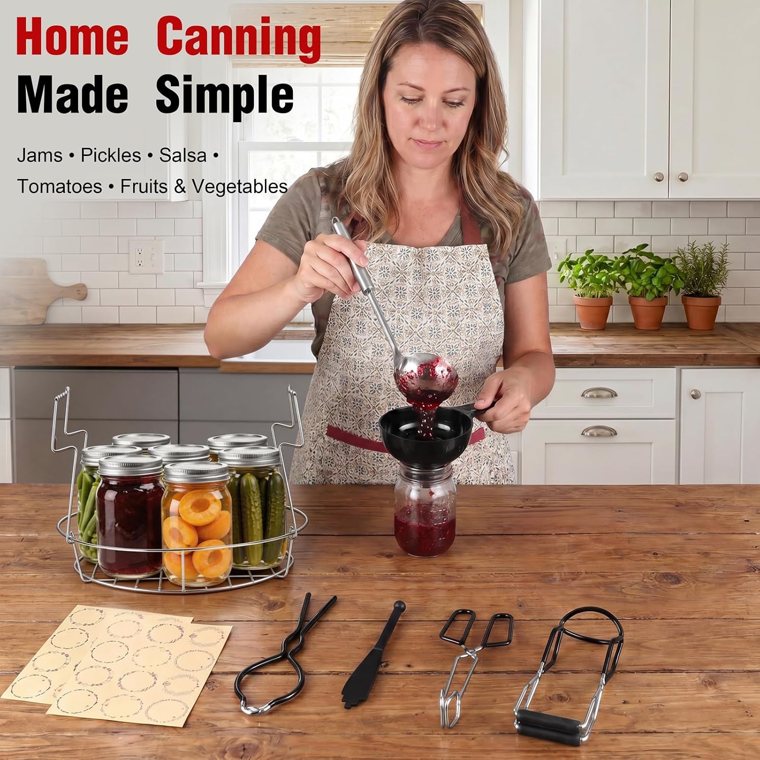 image:imageEfar Canning Supplies Starter Kit with Rack Home Canning Tools Set Foodgrade Stainless Steel Canning Accessories Funnel Ladle Tongs Jar Lifter Jar Wrench 3in1 Magnetic Lid Lifter