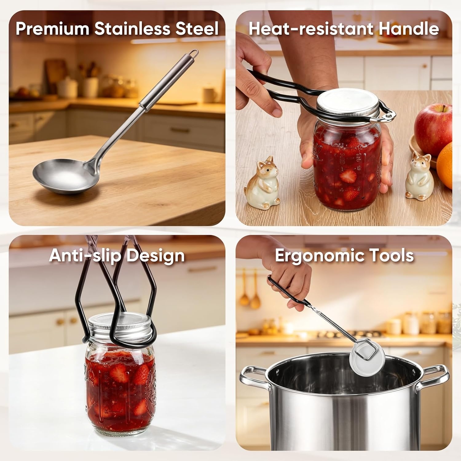 image:imageEfar Canning Supplies Starter Kit with Rack Home Canning Tools Set Foodgrade Stainless Steel Canning Accessories Funnel Ladle Tongs Jar Lifter Jar Wrench 3in1 Magnetic Lid Lifter