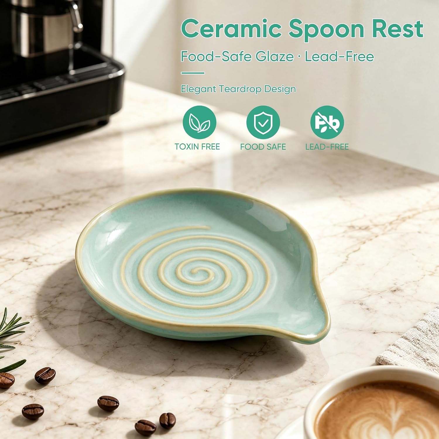 image:imageEfar Spoon Rest Ceramic Spoon Holder for Stove Top HeatResistant 5 Inch Utensils Rest for Coffee Bar amp Kitchen Counter Decor Fits Ladles amp Spatulas Dishwasher Safe Matte BlackGreen