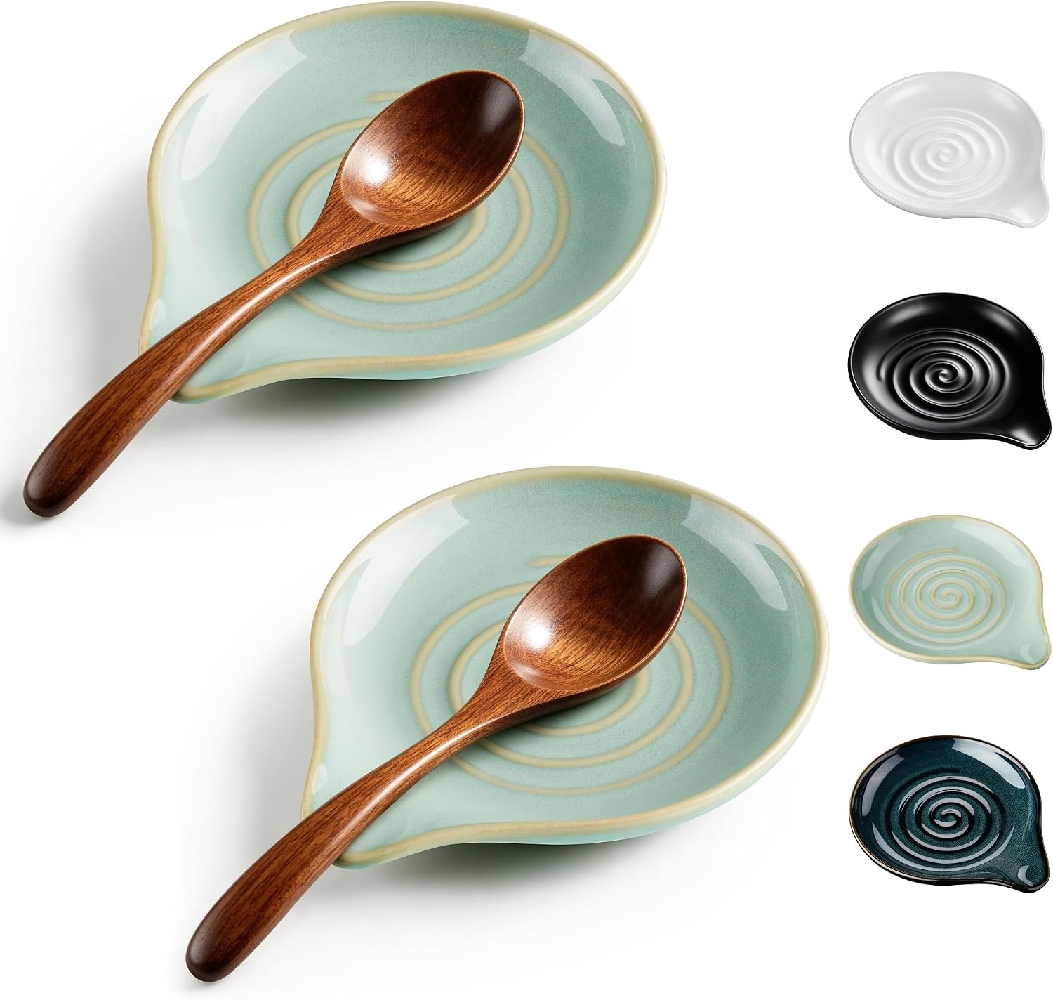 image:imageEfar Spoon Rest Ceramic Spoon Holder for Stove Top HeatResistant 5 Inch Utensils Rest for Coffee Bar amp Kitchen Counter Decor Fits Ladles amp Spatulas Dishwasher Safe Matte BlackGreen