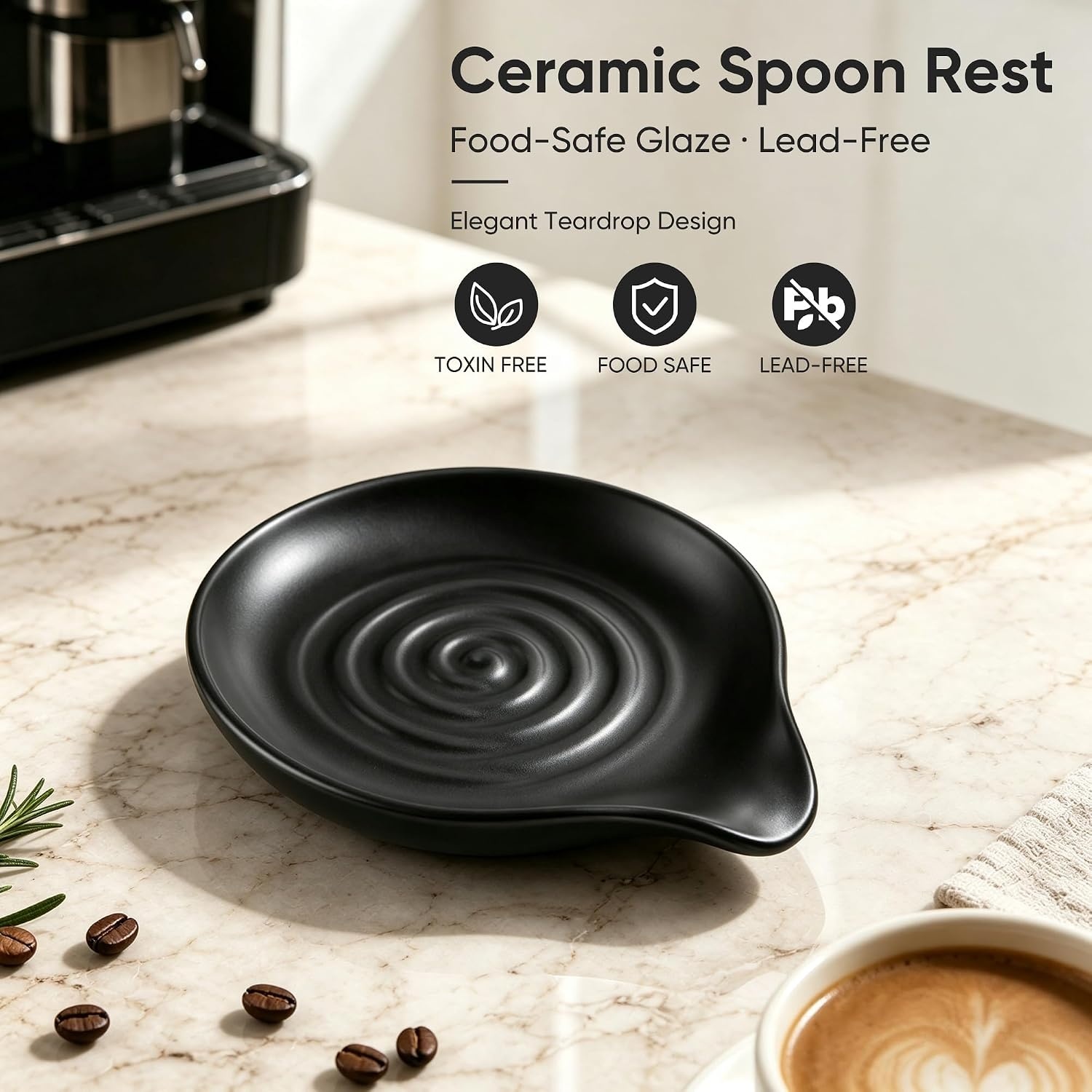 image:imageEfar Spoon Rest Ceramic Spoon Holder for Stove Top HeatResistant 5 Inch Utensils Rest for Coffee Bar amp Kitchen Counter Decor Fits Ladles amp Spatulas Dishwasher Safe Matte BlackBlack