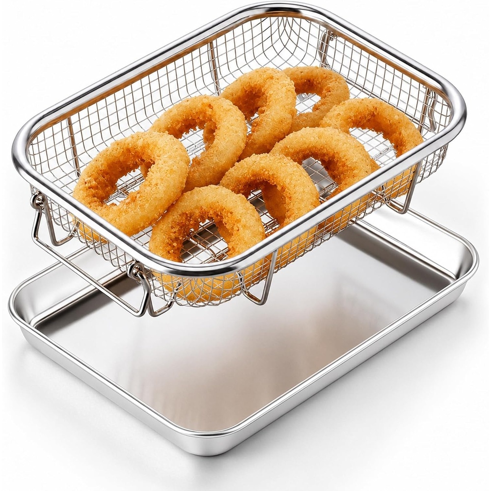 image:imageEfar Air Fryer Basket for Oven Large Air Fryer Basket amp Tray 18 x 13 Stainless Steel Crisper Tray amp Baking Pan for Oven Cooking Broiling Grilling Heavy Duty amp Dishwasher Safe94 x 73