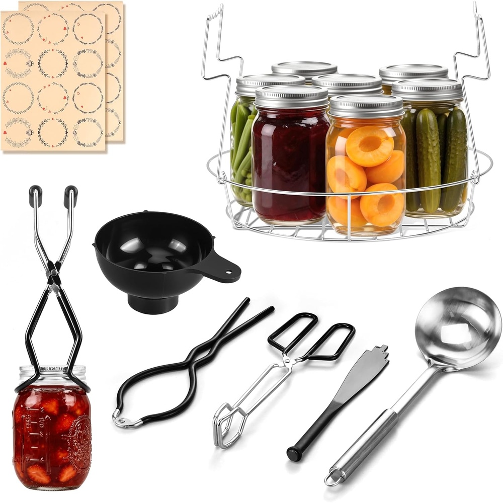 image:imageEfar Canning Supplies Starter Kit with Rack Home Canning Tools Set Foodgrade Stainless Steel Canning Accessories Funnel Ladle Tongs Jar Lifter Jar Wrench 3in1 Magnetic Lid Lifter