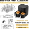 E-far Air Fryer Racks, 7.7×5.3” Rectangle Dual Basket Air Fryer Accessories, 3-Tier Stackable Stainless Steel Cooking Rack Set for Frying Roasting, W/Silicon Feet & Anti-scald Clip, Dishwasher Safe(7.7×5.3 inch Rectangle Rack)