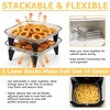 E-far Air Fryer Racks, 7.7×5.3” Rectangle Dual Basket Air Fryer Accessories, 3-Tier Stackable Stainless Steel Cooking Rack Set for Frying Roasting, W/Silicon Feet & Anti-scald Clip, Dishwasher Safe(7.73 inch Square Rack)