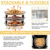 E-far Air Fryer Racks, 7.7×5.3” Rectangle Dual Basket Air Fryer Accessories, 3-Tier Stackable Stainless Steel Cooking Rack Set for Frying Roasting, W/Silicon Feet & Anti-scald Clip, Dishwasher Safe(7.9 inch Round Rack)