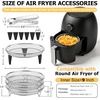E-far Air Fryer Racks, 7.7×5.3” Rectangle Dual Basket Air Fryer Accessories, 3-Tier Stackable Stainless Steel Cooking Rack Set for Frying Roasting, W/Silicon Feet & Anti-scald Clip, Dishwasher Safe(7.9 inch Round Rack)
