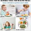 E-far Stainless Steel Toddler Suction Plates, 2 Pack for Baby | 3-Section Divided Kids Plates & Removable Silicone Suction Sleeves, Unbreakable Stainless Steel, Dishwasher Safe(Blue/Pink)(Blue & Pink)