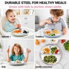 E-far Stainless Steel Toddler Suction Plates, 2 Pack for Baby | 3-Section Divided Kids Plates & Removable Silicone Suction Sleeves, Unbreakable Stainless Steel, Dishwasher Safe(Blue/Pink)(Pink & Gray)