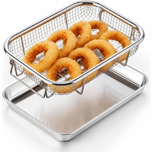 E-far Air Fryer Basket for Oven, Large Air Fryer Basket & Tray, 18’’ x 13’’ | Stainless Steel Crisper Tray & Baking Pan, for Oven Cooking Broiling Grilling, Heavy Duty & Dishwasher Safe(9.4” x 7.3”)