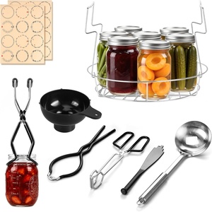 E-far Canning Supplies Starter Kit with Rack, Home Canning Tools Set | Food-grade Stainless Steel Canning Accessories: Funnel, Ladle, Tongs, Jar Lifter, Jar Wrench, 3-in-1 Magnetic Lid Lifter