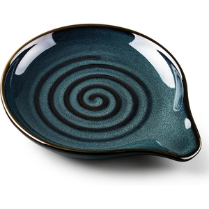 E-far Spoon Rest, Ceramic Spoon Holder for Stove Top, Heat-Resistant | 5 Inch Utensils Rest for Coffee Bar & Kitchen Counter Decor, Fits Ladles & Spatulas, Dishwasher Safe, Matte Black(Blue)