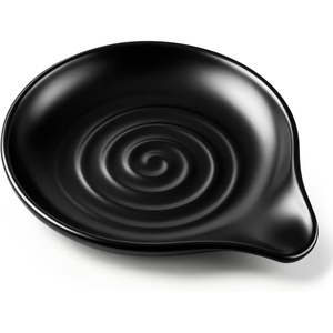 E-far Spoon Rest, Ceramic Spoon Holder for Stove Top, Heat-Resistant | 5 Inch Utensils Rest for Coffee Bar & Kitchen Counter Decor, Fits Ladles & Spatulas, Dishwasher Safe, Matte Black(Black)
