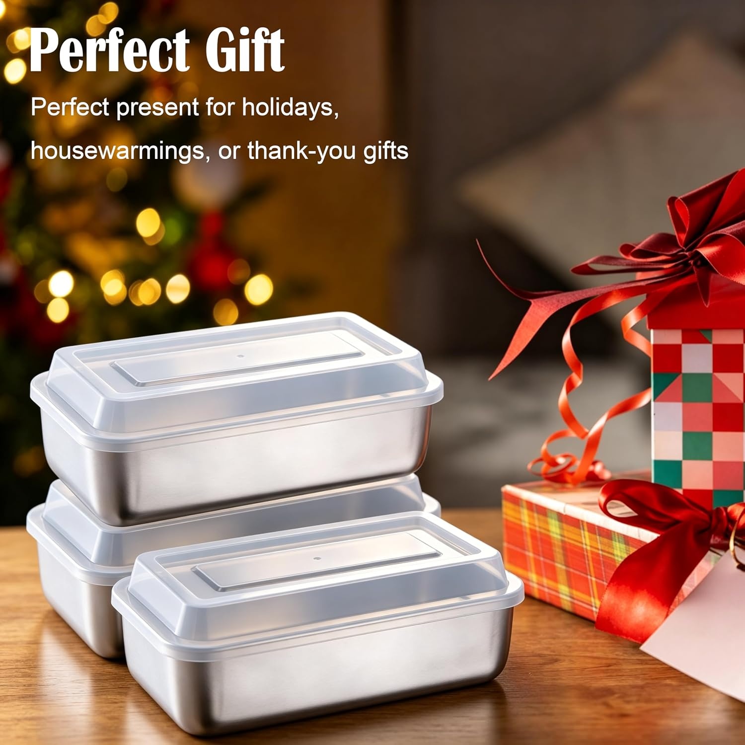image:imageEfar Loaf Pan with Lids Stainless Steel Bread Pans for Homemade Bread 9 x 5 Inch Rectangle Baking Tins for Sourdough Meatloaf Banana Cake Nontoxic amp Dishwasher Safe Set of 4Set of 3