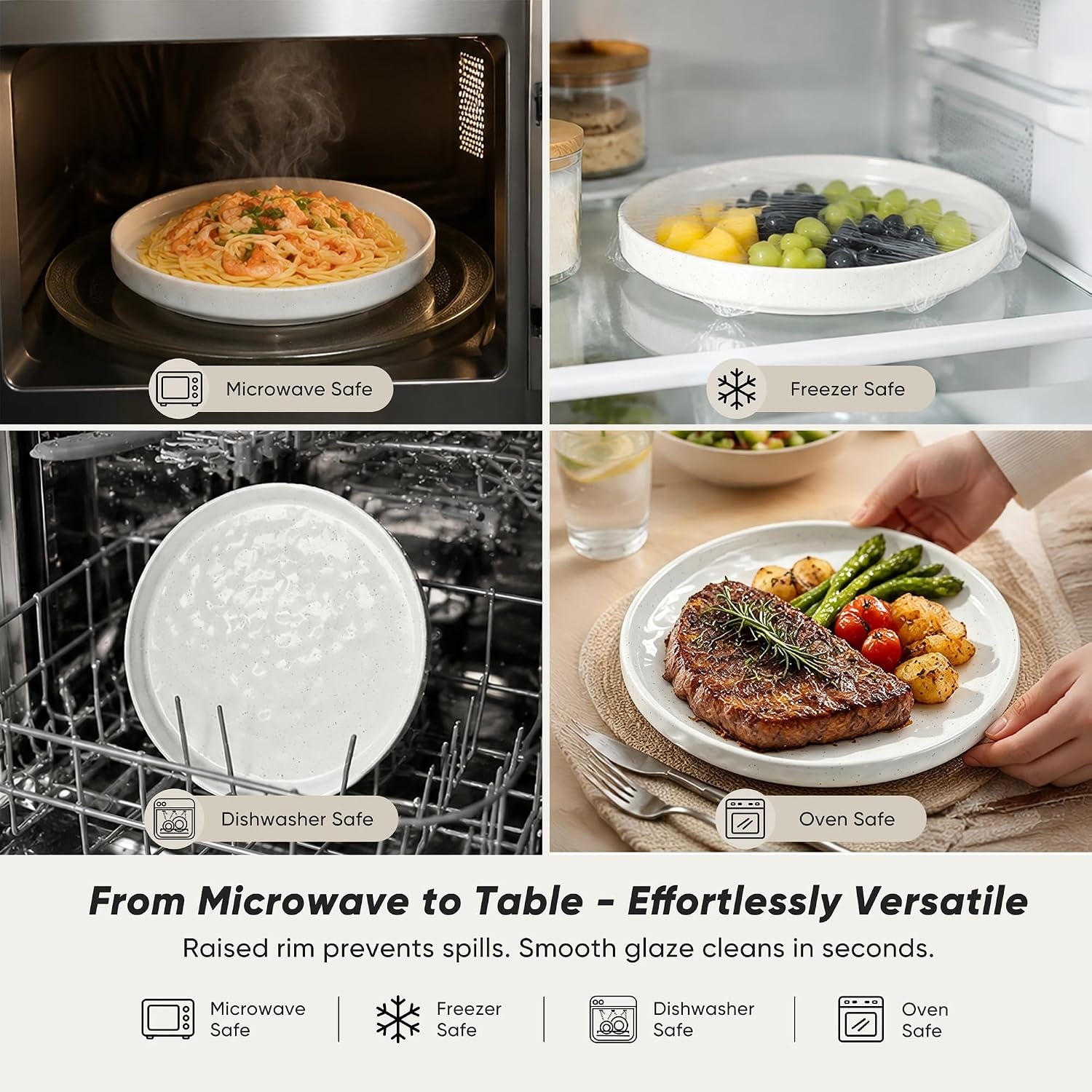 image:imageEfar Stoneware Dinnerware Set 12Piece White Plates and Bowls Sets for 4 Modern Ripple Design Dishes Set for Kitchen Dining Chip amp Scratch Resistant Microwave amp Dishwasher Safe Speckled WhiteSpeckled White