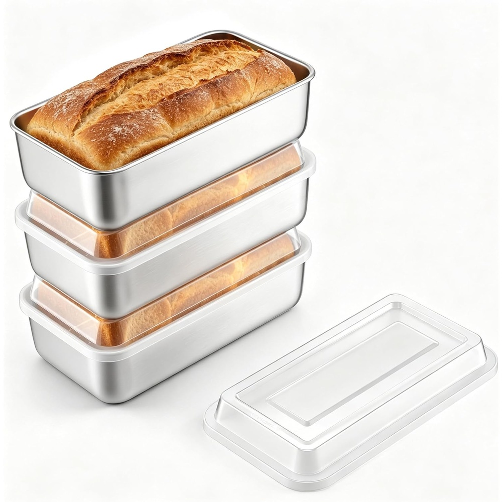 image:imageEfar Loaf Pan with Lids Stainless Steel Bread Pans for Homemade Bread 9 x 5 Inch Rectangle Baking Tins for Sourdough Meatloaf Banana Cake Nontoxic amp Dishwasher Safe Set of 4Set of 3
