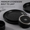 E-far Stoneware Dinnerware Set, 12-Piece White Plates and Bowls Sets for 4 | Modern Ripple Design Dishes Set for Kitchen Dining , Chip & Scratch Resistant, Microwave & Dishwasher Safe, Speckled White(Matte Black)