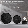 E-far Stoneware Dinnerware Set, 12-Piece White Plates and Bowls Sets for 4 | Modern Ripple Design Dishes Set for Kitchen Dining , Chip & Scratch Resistant, Microwave & Dishwasher Safe, Speckled White(Matte Black)